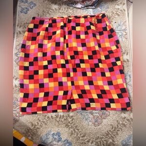 Retro 100% silk Vibrant Checkerboard Tube Top — Pink, Orange, Yellow, Black